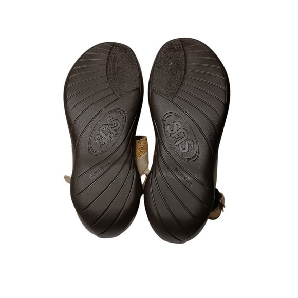 SAS Beige Sandals NUDU Golden Comfort Heel Strap Hook Loop 7M USA Made Excellent - Picture 11 of 11